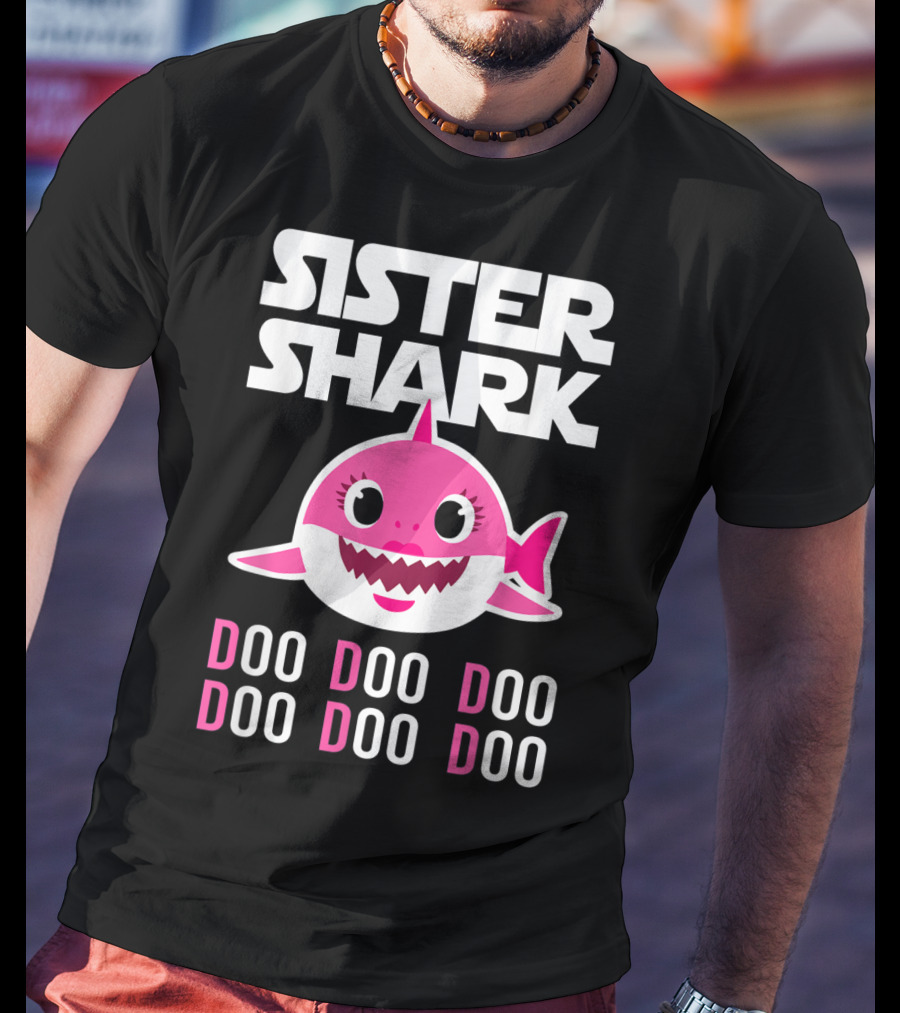 Sister Shark Doo Doo Doo Pink Cartoon T-Shirt