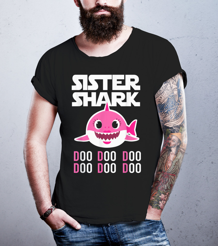 Sister Shark Doo Doo Doo Pink Cartoon T-Shirt