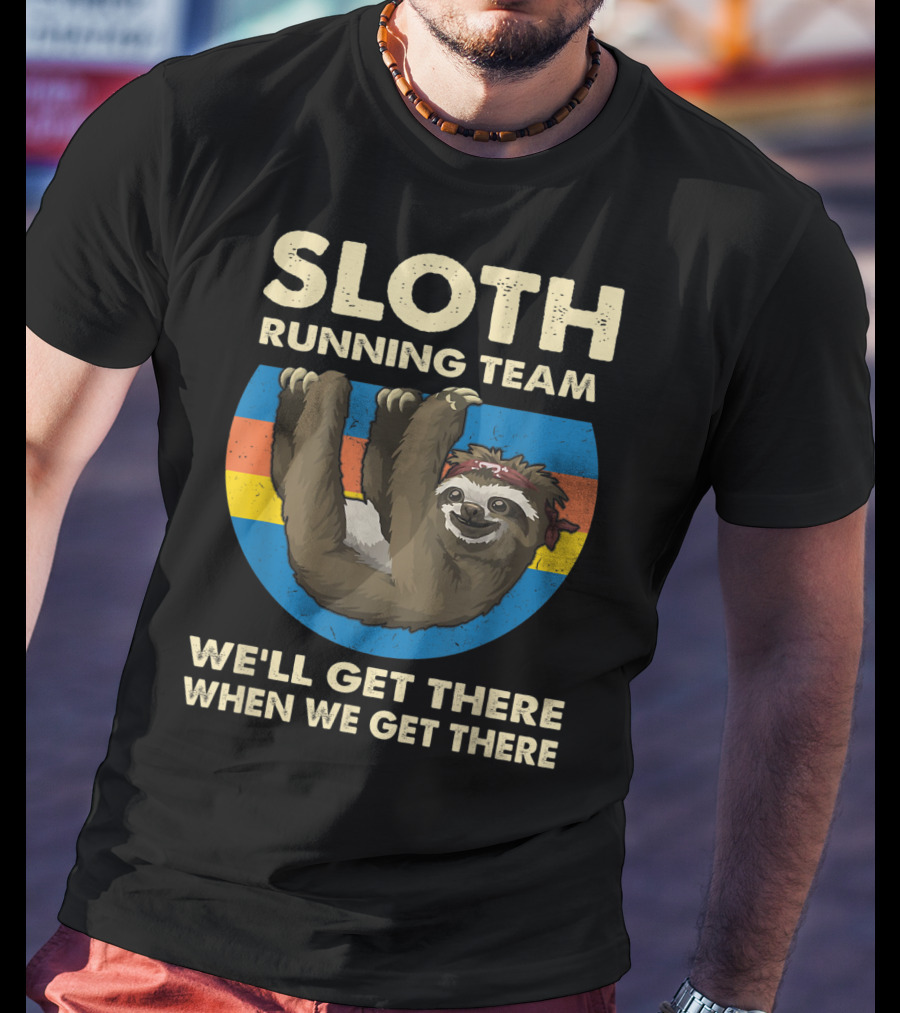 Sloth Running Team Vintage Sunset We'll Get There When We Get There T-Shirt