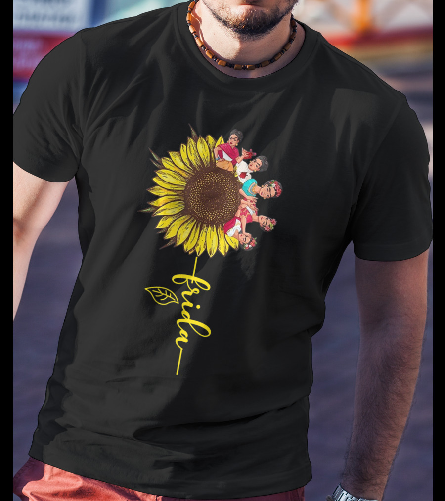 Frida Kahlo Sunflower Fusion With Colorful Floral Elements T-Shirt