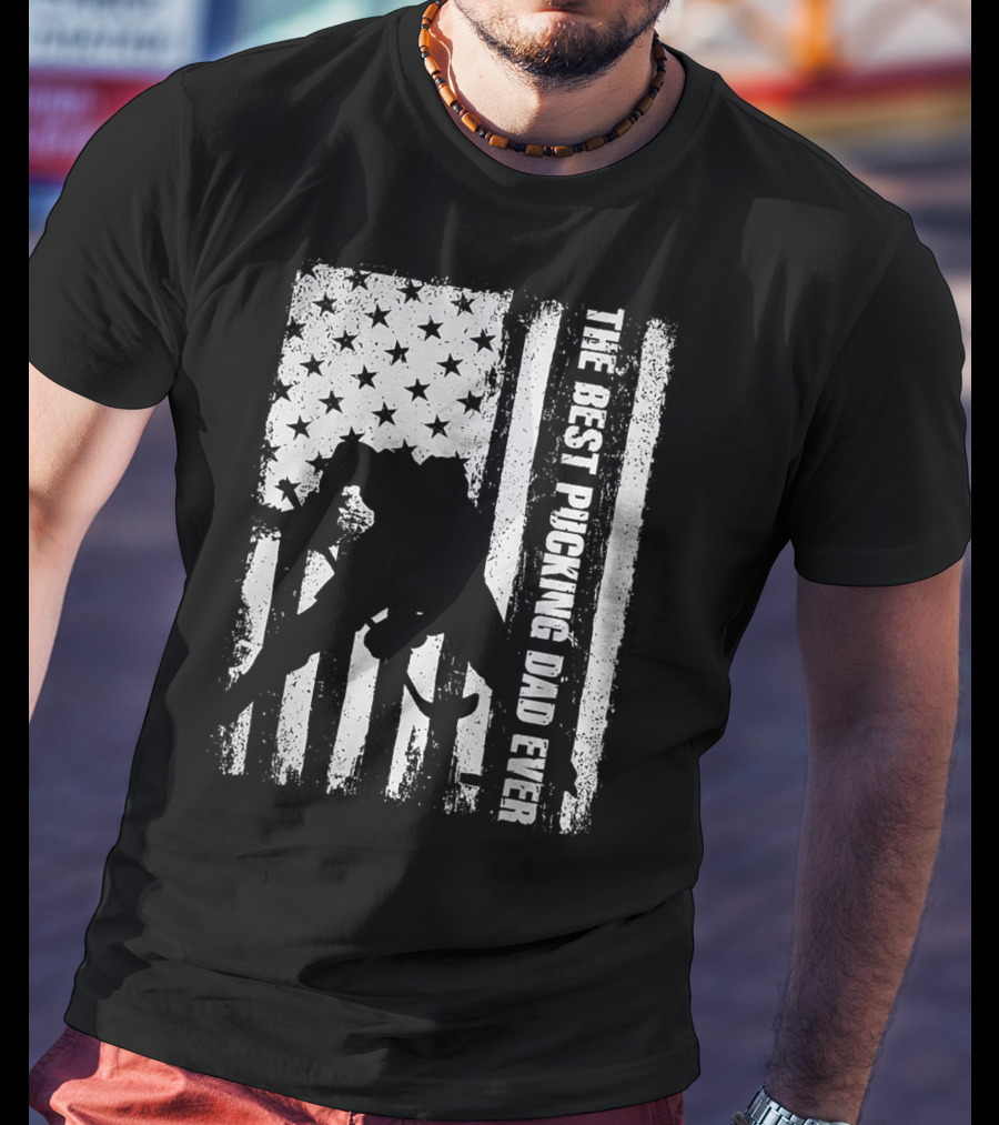 The Best Pucking Dad Ever Flag Hockey Silhouette Stars Stripes T-Shirt