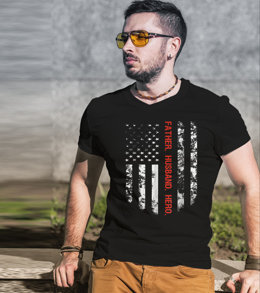 Thin Red Line Flag Firefighter Fireman Dad Father Husband Hero T-Shirt