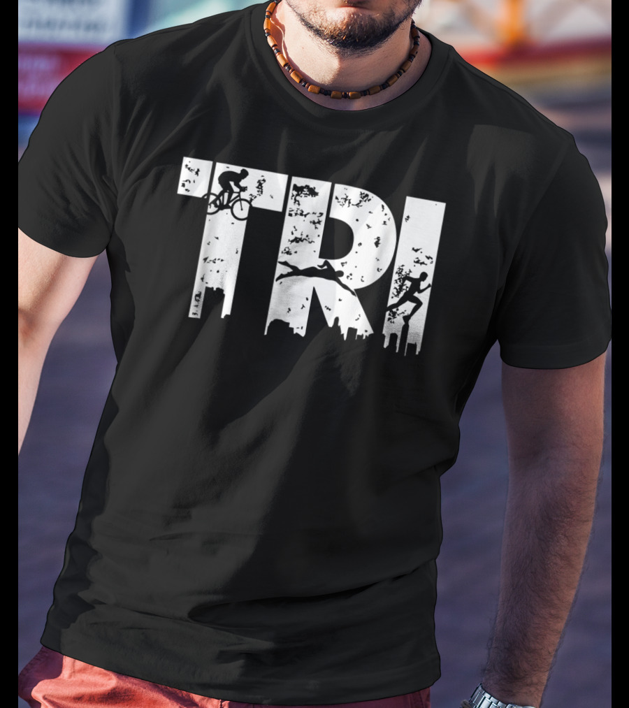 Triathlon Endurance Sports Triathlete Cycling Swimming Running Skyline T-Shirt