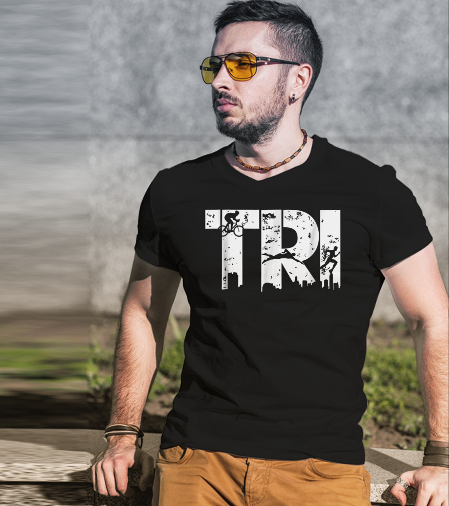 Triathlon Endurance Sports Triathlete Cycling Swimming Running Skyline T-Shirt