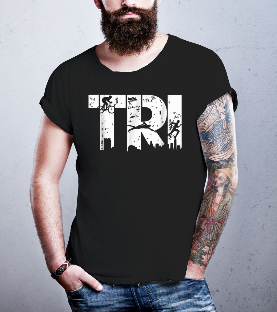 Triathlon Endurance Sports Triathlete Cycling Swimming Running Skyline T-Shirt