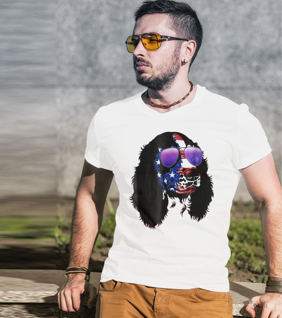 US Flag English Springer Spaniel With Sunglasses T-Shirt
