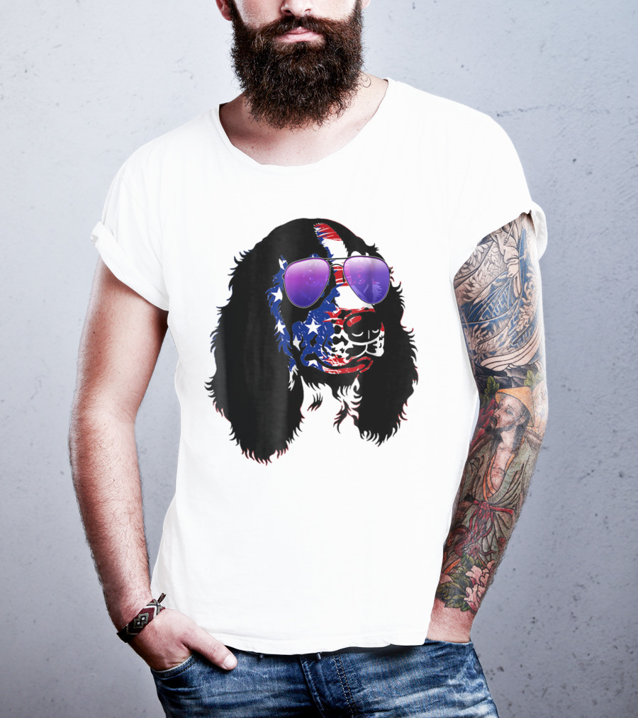 US Flag English Springer Spaniel With Sunglasses T-Shirt