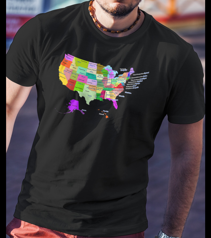 USA Map Displaying States And Capital Cities In Vibrant Colors T-Shirt