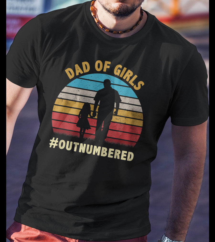 Dad Of Girls Outnumbered Sunset T-Shirt