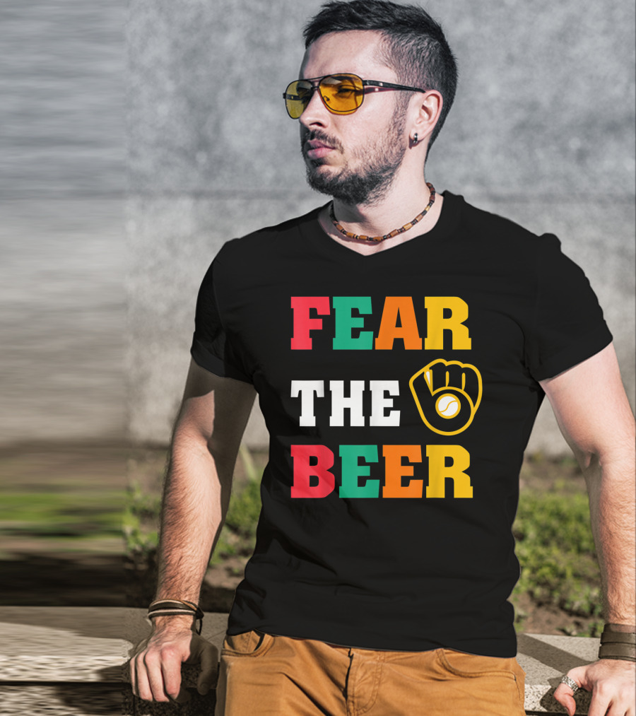 Fear The Beer Brewers Vintage Baseball Glove T-Shirt