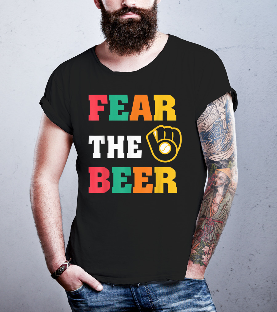 Fear The Beer Brewers Vintage Baseball Glove T-Shirt