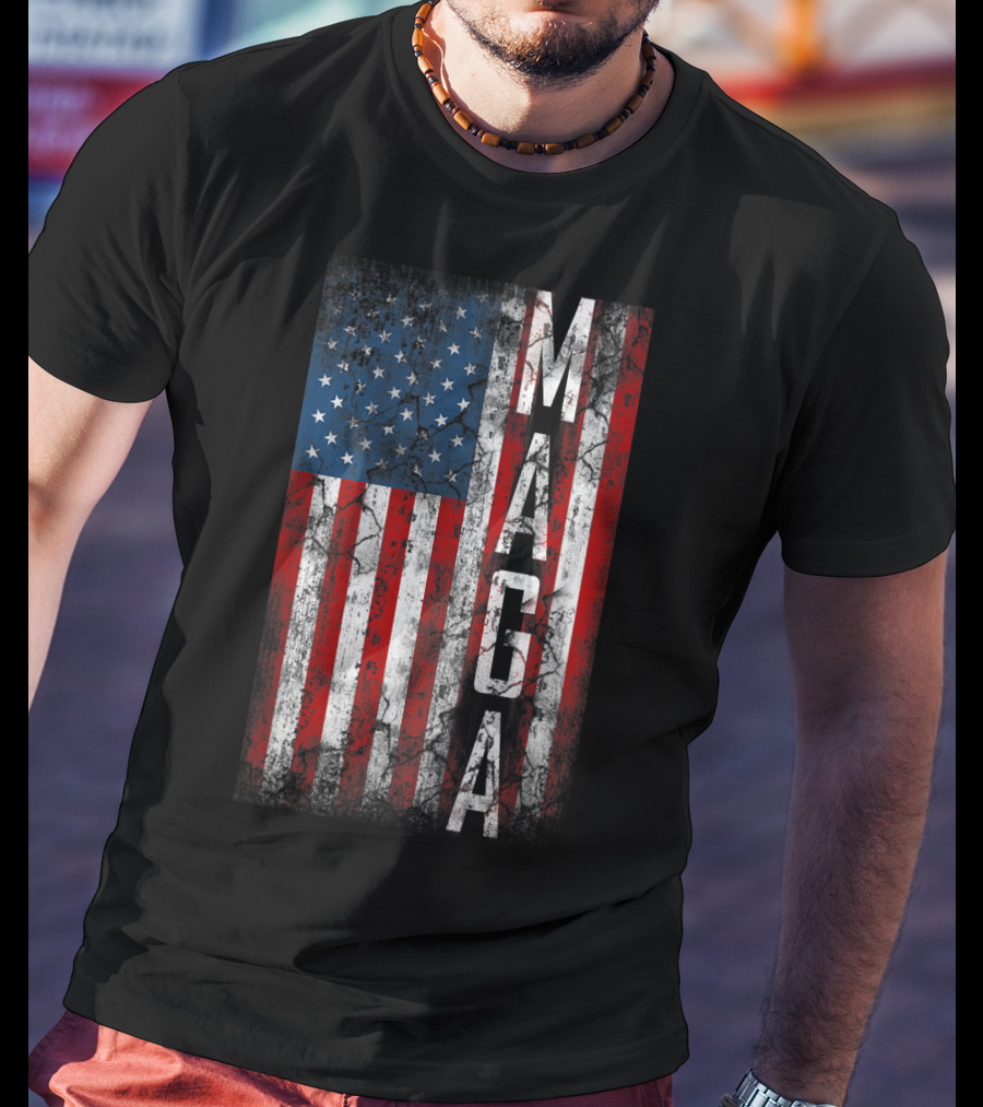 Vintage Grunge MAGA American Flag Distressed Patriotic T-Shirt