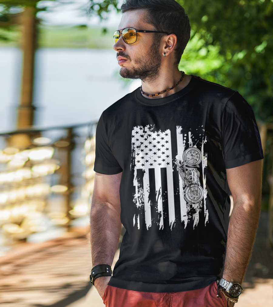 Vintage Motorcycle American Flag T-Shirt