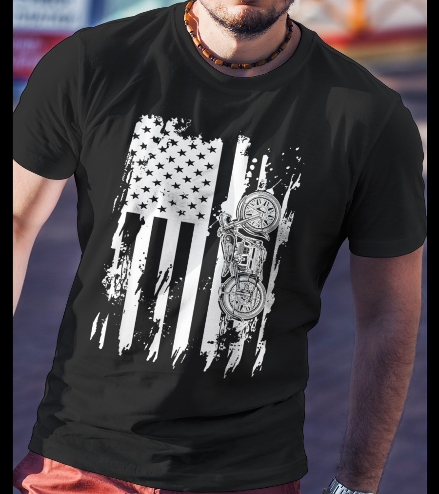 Vintage Motorcycle American Flag T-Shirt