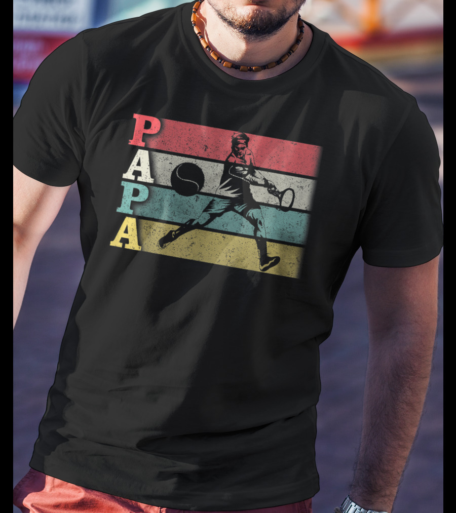 Vintage Tennis Papa Retro DadFather's Day Tennis Player T-Shirt