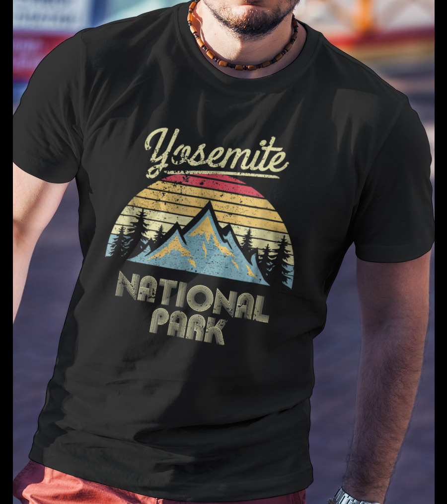 Yosemite National Park Retro Mountain Sunburst Forest Vintage T-Shirt