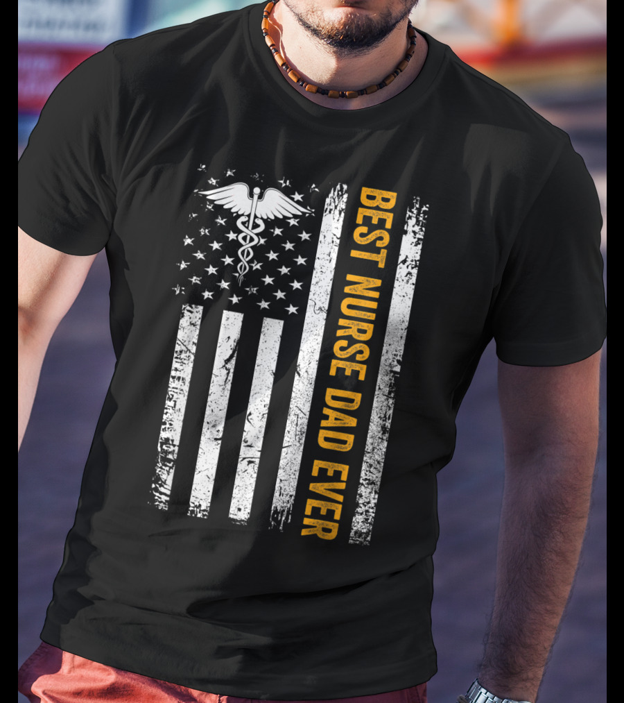 Vintage USA Best Nurse Dad Ever American Flag T-Shirt
