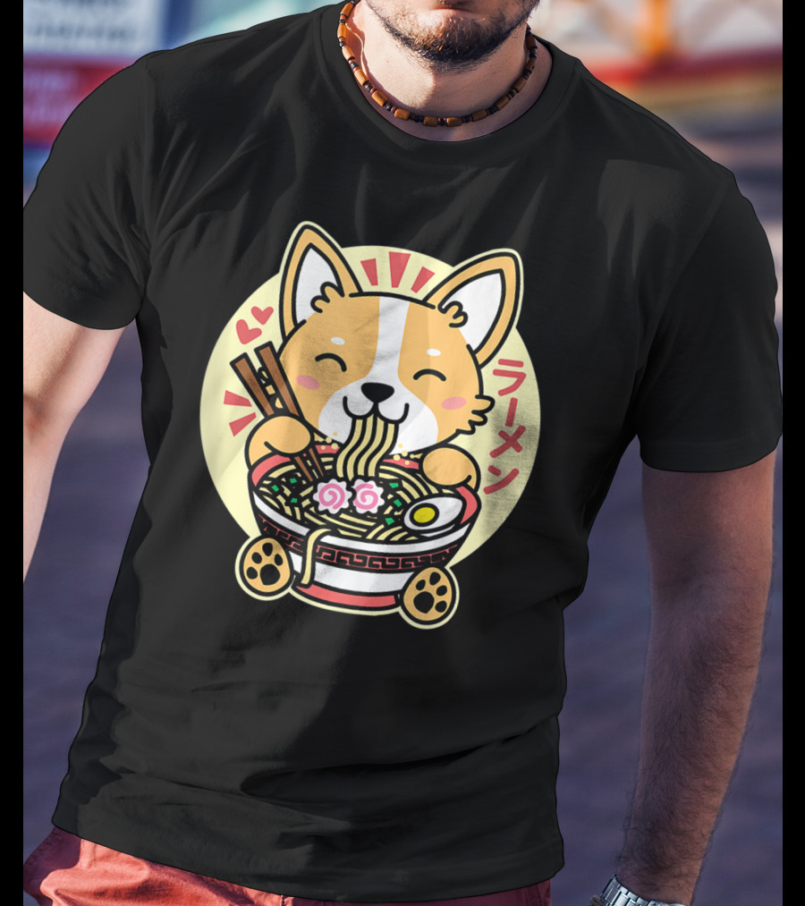Kawaii Corgi Ramen Cute Anime Dog Japanese Noodles T-Shirt