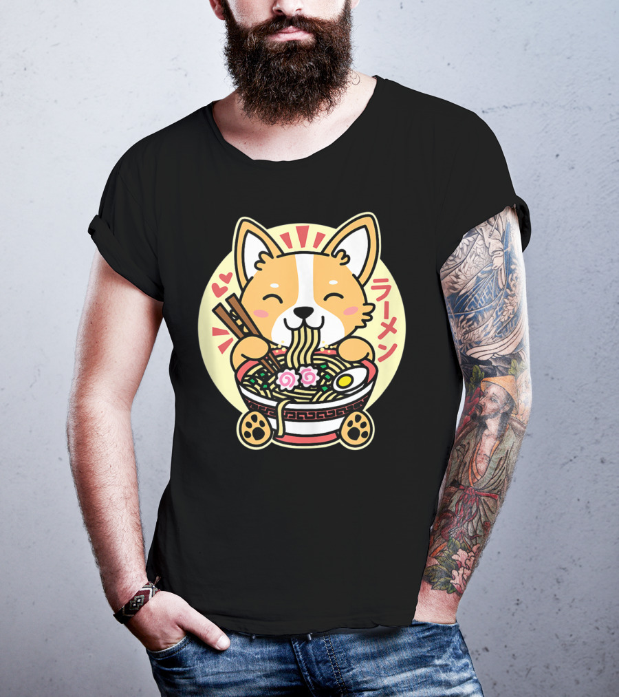 Kawaii Corgi Ramen Cute Anime Dog Japanese Noodles T-Shirt