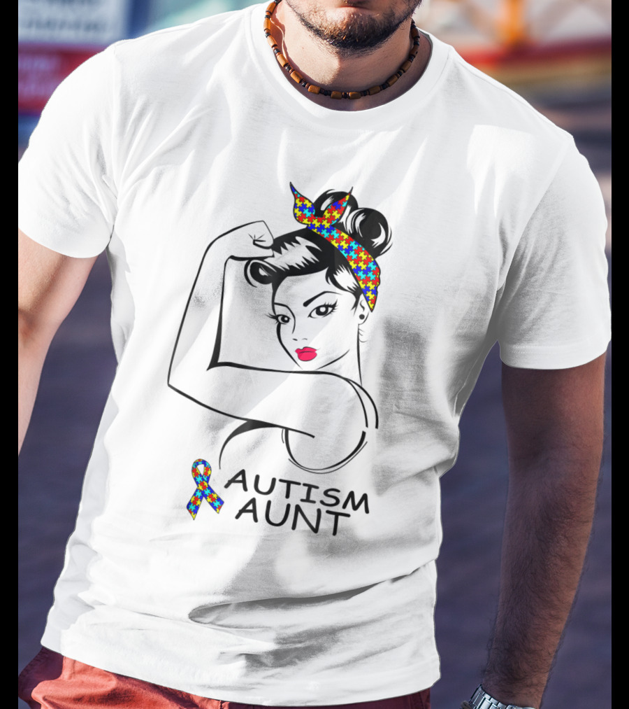 Autism Aunt Strong Awareness Rosie Bandana Puzzle T-Shirt