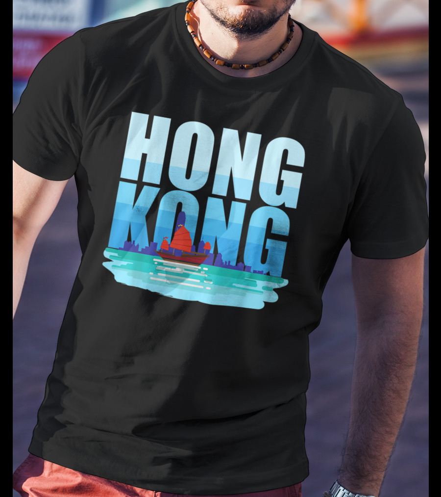 Hong Kong Skyline With Junk Boat HK Lover T-Shirt