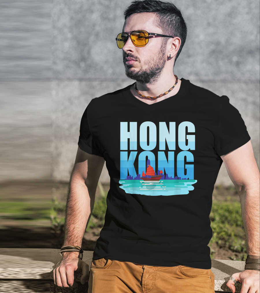 Hong Kong Skyline With Junk Boat HK Lover T-Shirt