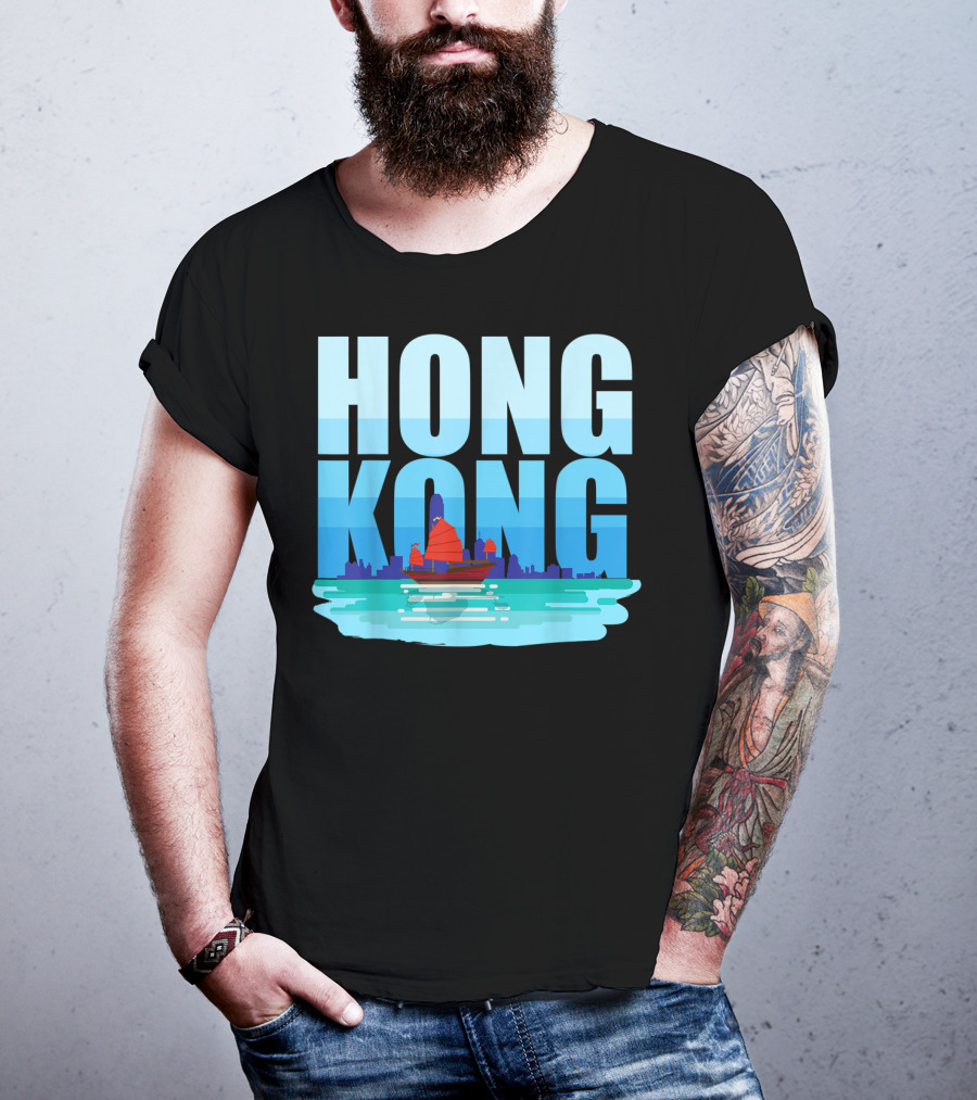 Hong Kong Skyline With Junk Boat HK Lover T-Shirt