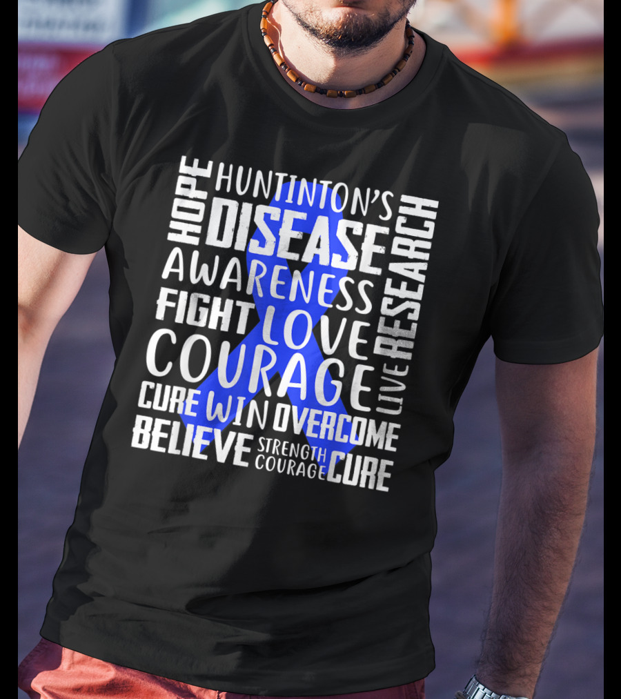 I Wear Blue For Husband Huntington's Disease Awareness Courage Hope Strength Fight Love Cure T-Shirt
