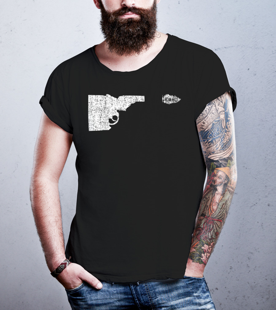 Idaho Gun Silhouette With Pine Tree Texture For Nature Lovers T-Shirt