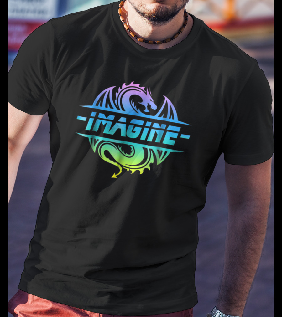 IMAGINE Colorful Fantasy Dragon Tattoo T-Shirt