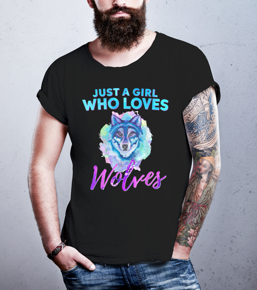Just A Girl Who Loves Wolves Watercolor Wolf Colorful T-Shirt