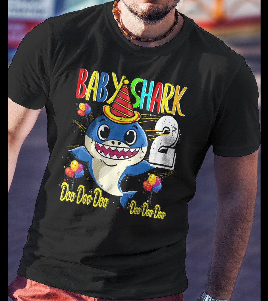 Baby Shark 2nd Birthday Doo Doo Doo Party Hat Balloons T-Shirt