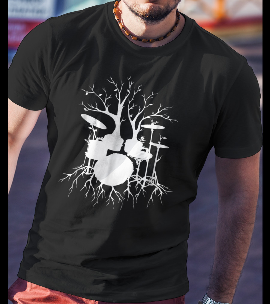 Live The Beat Drum Kit Tree Roots Drummer For Music T-Shirt