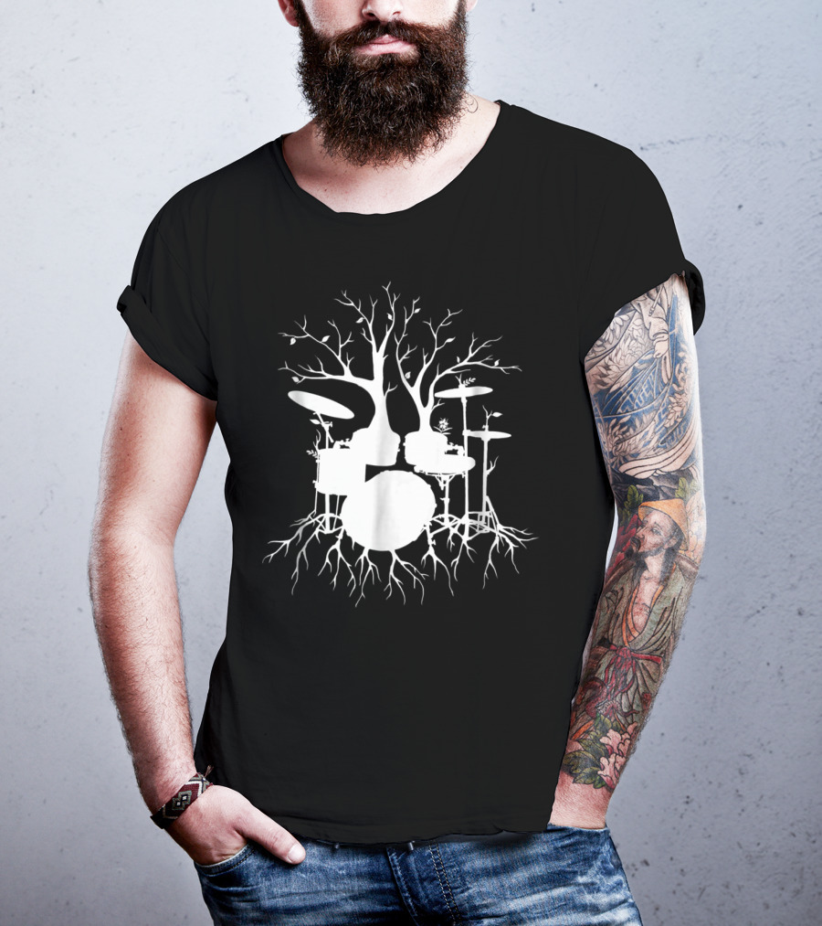 Live The Beat Drum Kit Tree Roots Drummer For Music T-Shirt