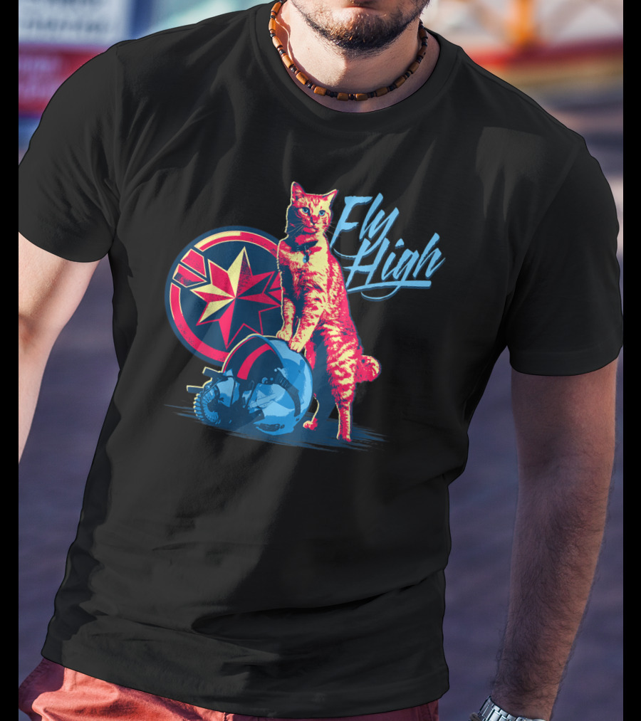 Captain Marvel Fly High Goose Cat Helmet Star T-Shirt