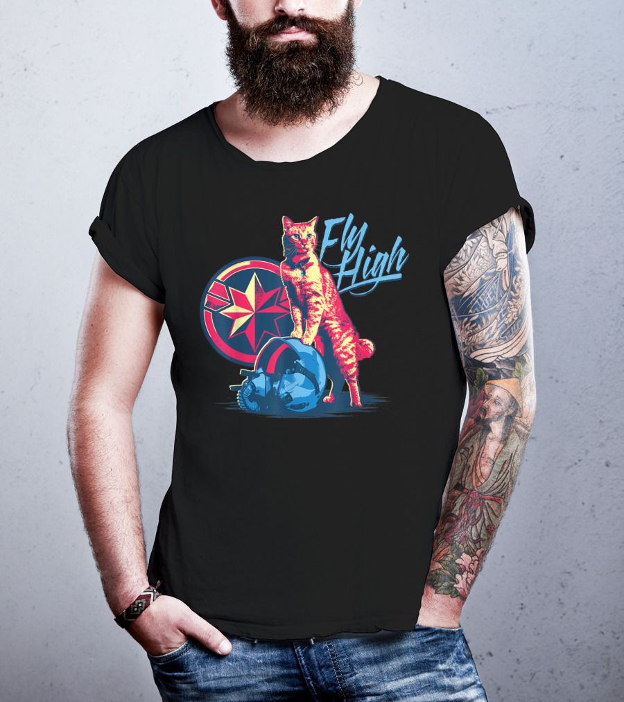 Captain Marvel Fly High Goose Cat Helmet Star T-Shirt