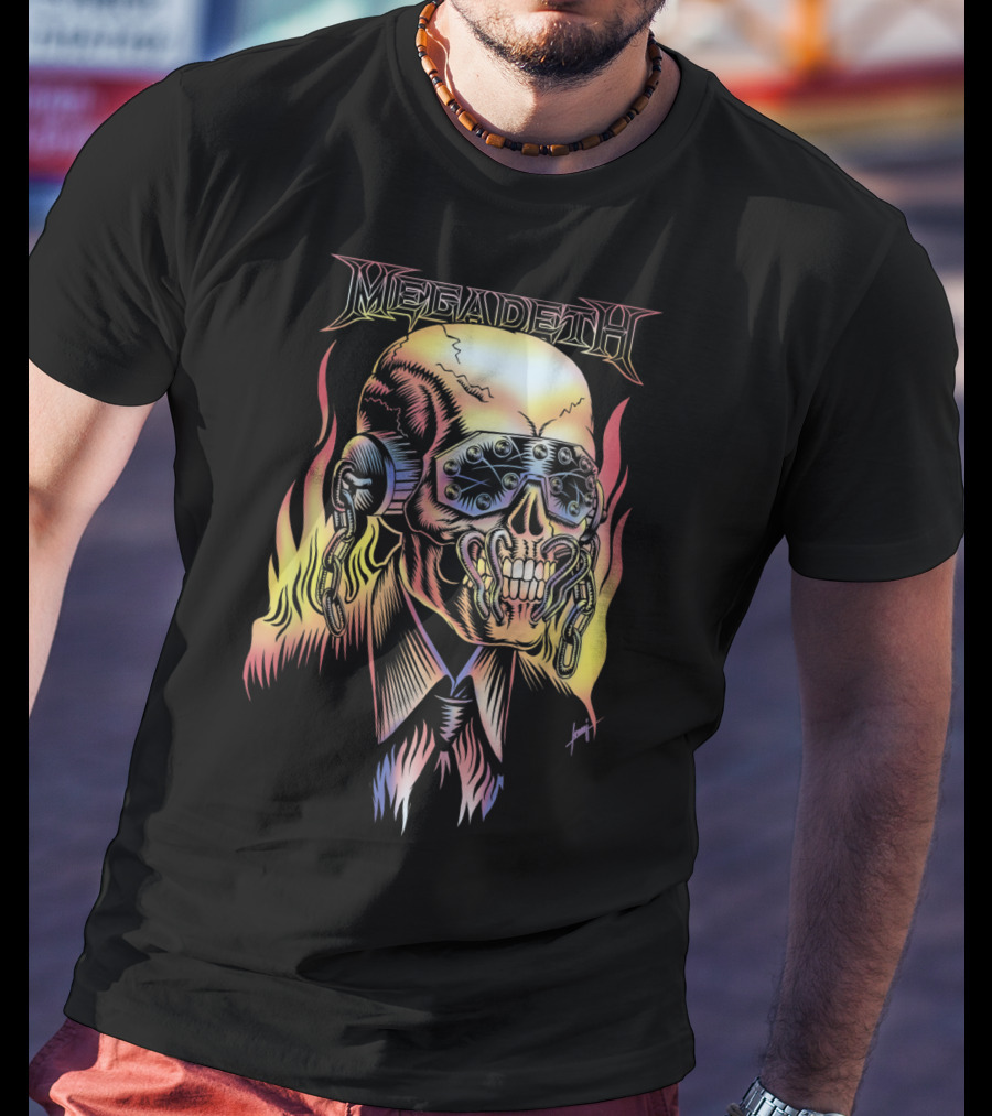 Megadeth Vic Rattlehead Flames Skull T-Shirt