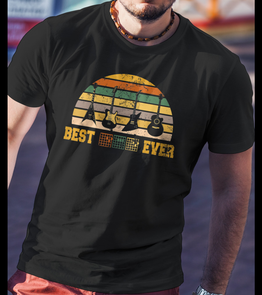 Mens Best Guitar Dad Ever Music Electric Acoustic Vintage T-Shirt