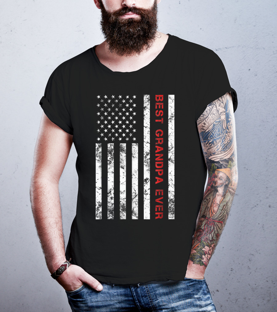 Best Grandpa Ever Grandpa American Flag T-Shirt