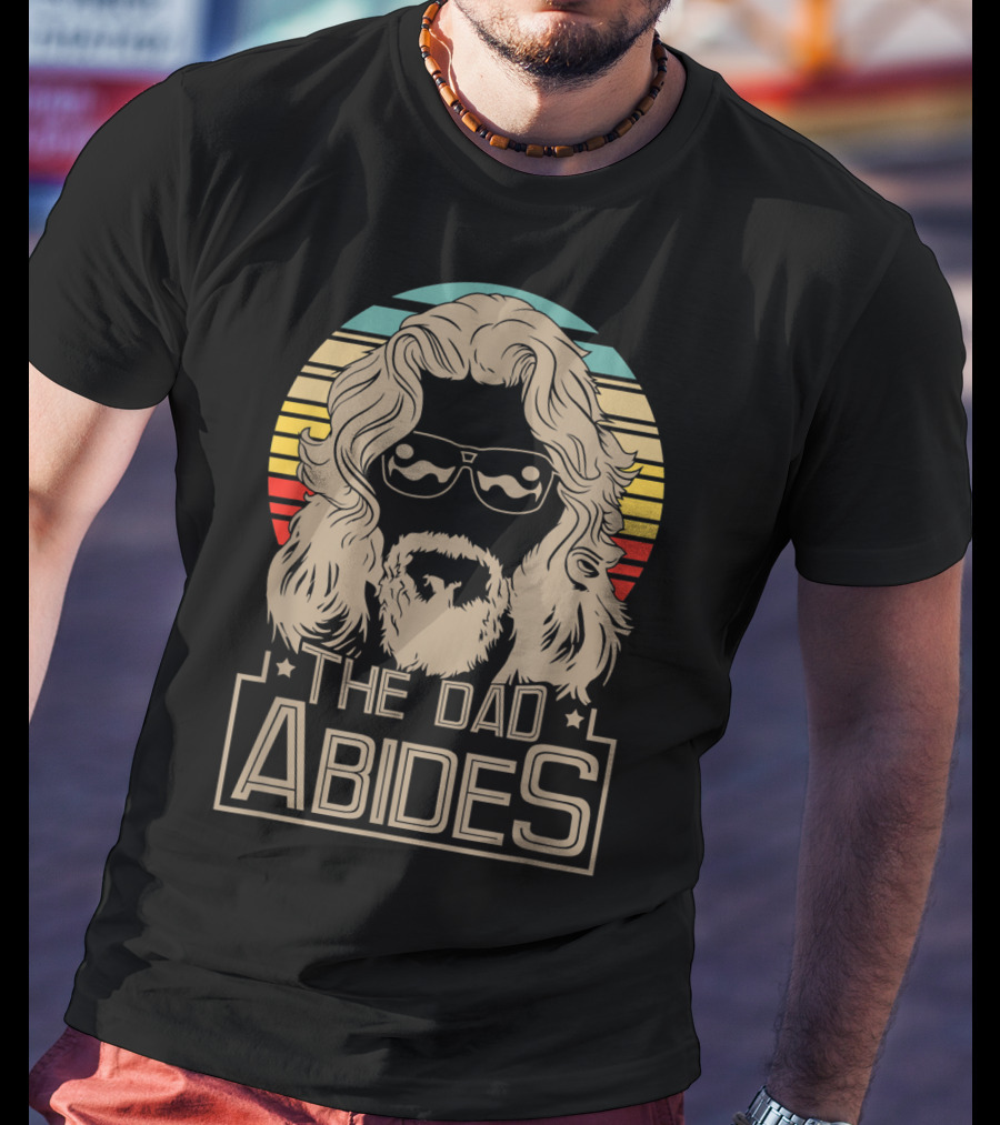 Mens The Dad Abides Retro Style Rainbow Circle Sunglasses And Long Hair T-Shirt
