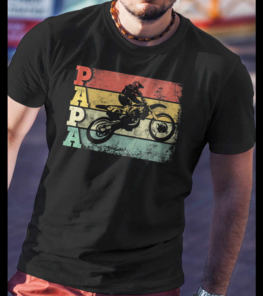 Papa Vintage Motocross Dirt Bike Dad Retro Colors T-Shirt