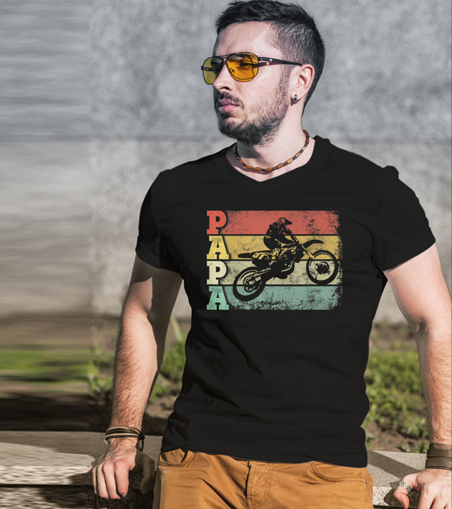 Papa Vintage Motocross Dirt Bike Dad Retro Colors T-Shirt