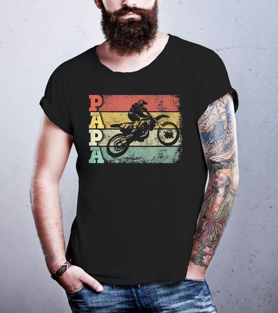 Papa Vintage Motocross Dirt Bike Dad Retro Colors T-Shirt