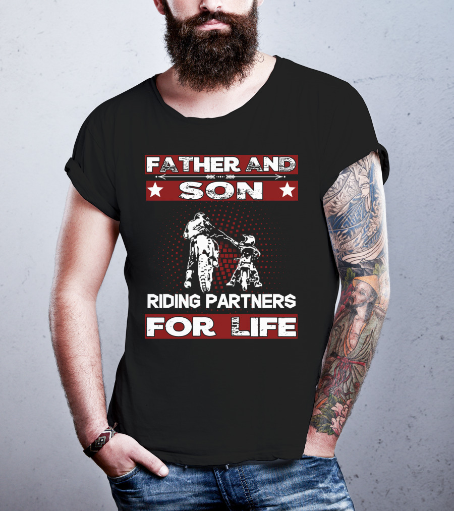 Father And Son Riding Partners For Life Motocross Supercross Brap Dirt Bike Father T-Shirt