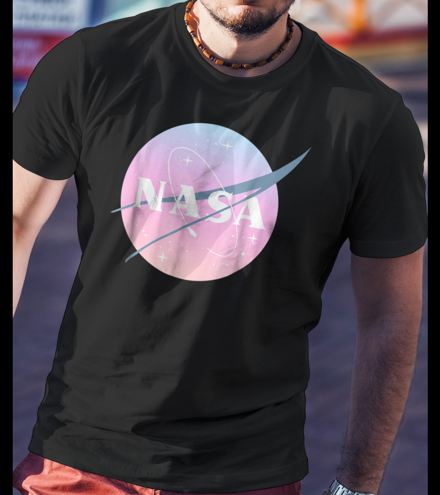 NASA Pastel Rainbow Classic Logo Pink And Blue Ombre Circle With Stars T-Shirt