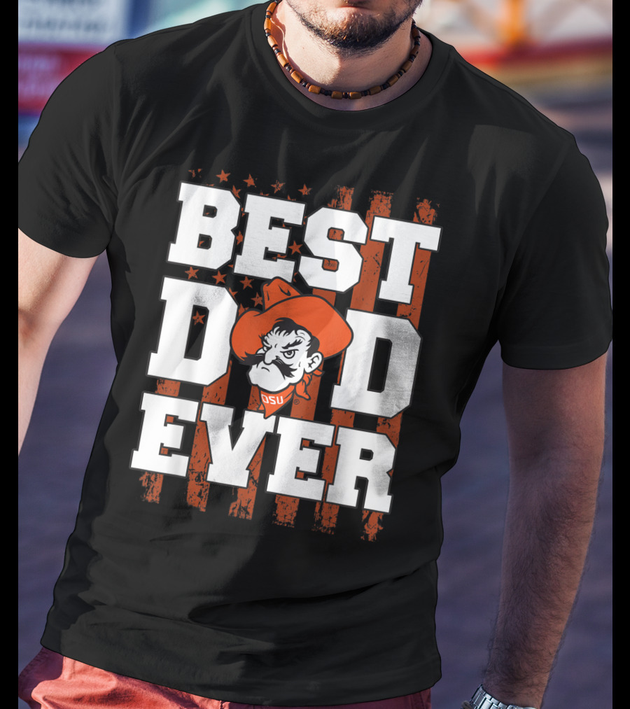 Oklahoma State Cowboys Best Dad Ever OSU Pistol Pete USA Flag T-Shirt