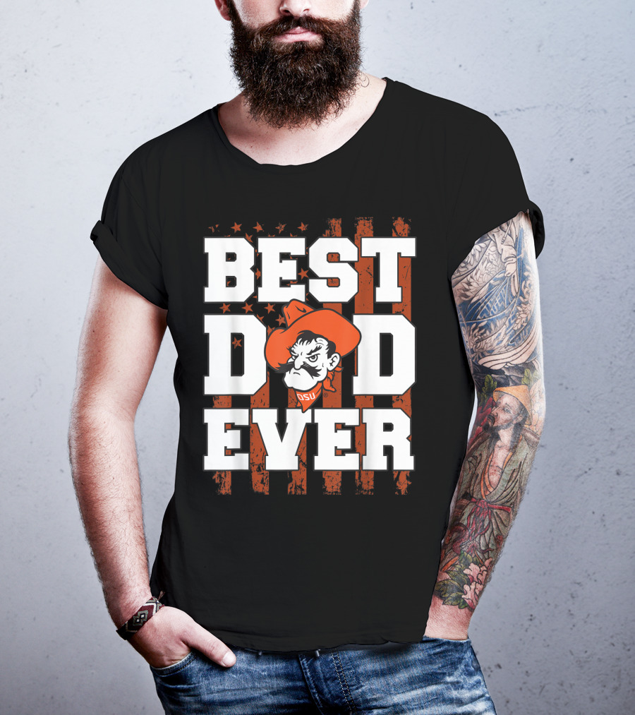 Oklahoma State Cowboys Best Dad Ever OSU Pistol Pete USA Flag T-Shirt