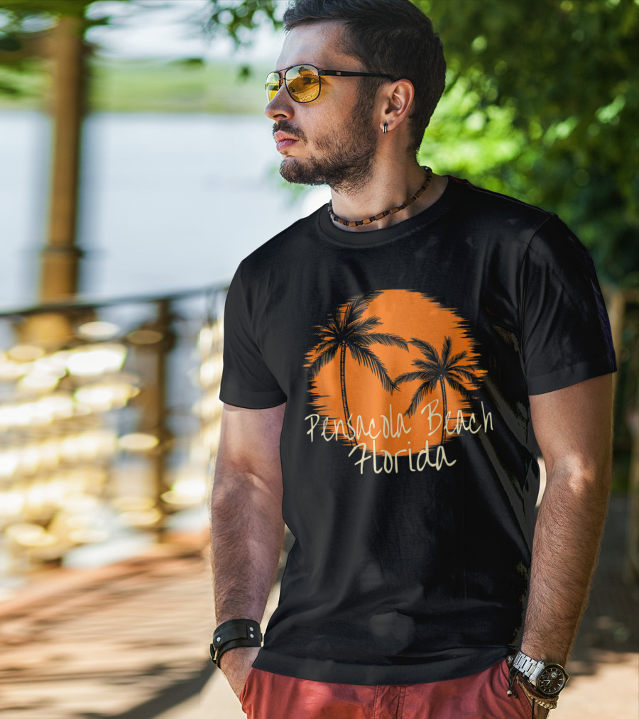 Pensacola Beach Florida Vacation Souvenir Sun Palm Trees T-Shirt