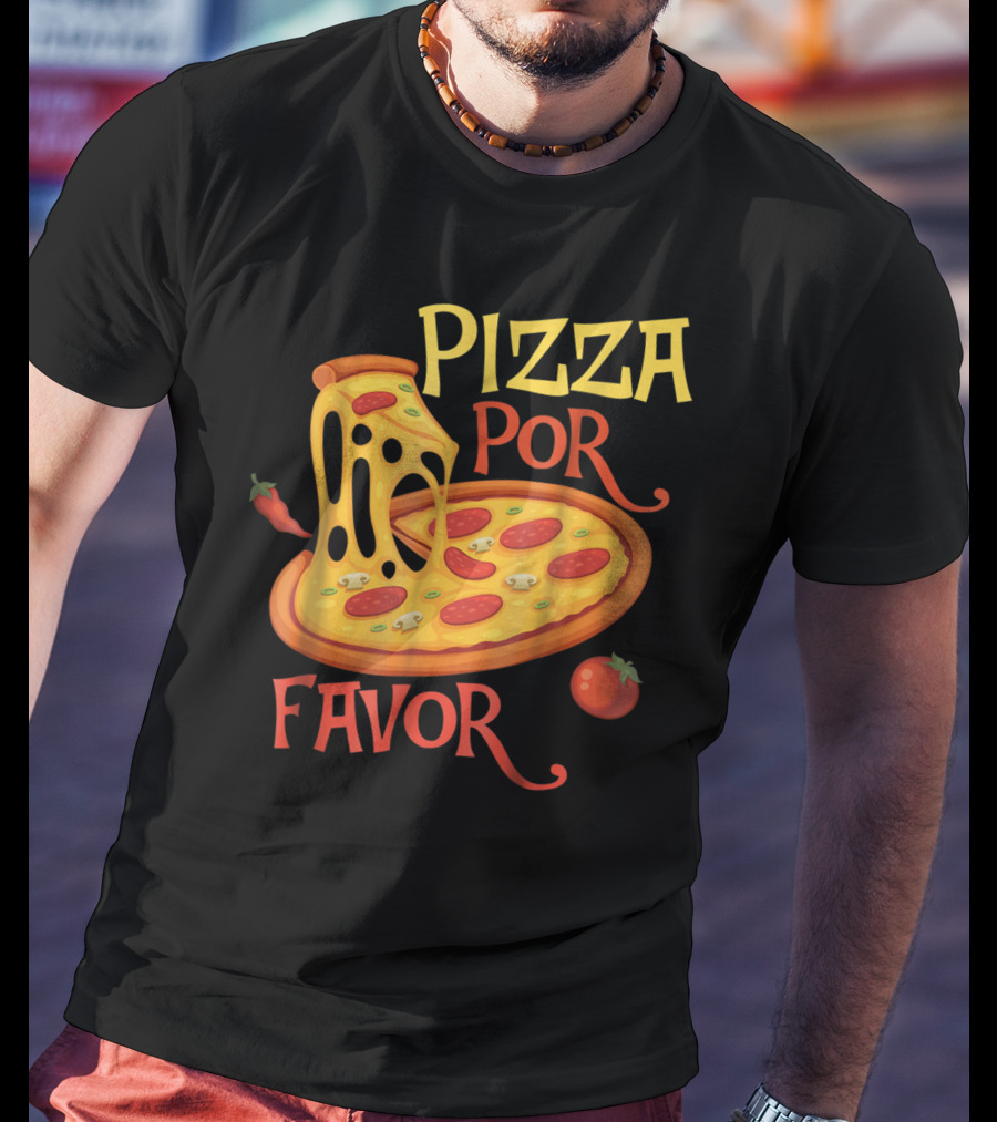 Pizza Por Favor Melted Cheese And Pepperoni Slice With Tomato And Chili Peppers T-Shirt