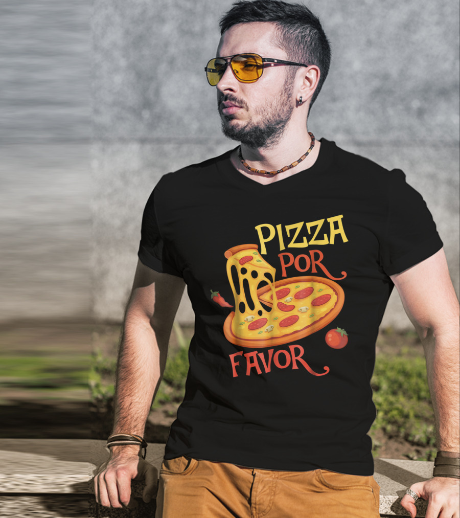 Pizza Por Favor Melted Cheese And Pepperoni Slice With Tomato And Chili Peppers T-Shirt